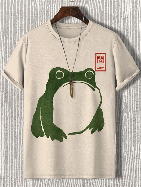 Mens Cute Frog Japanese Lino Art Painting Printed T Shirt