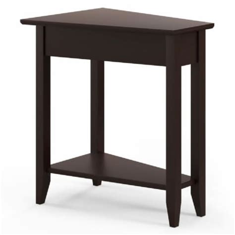 Tier Wedge Narrow End Table With Storage Shelf And Solid Wood Legs