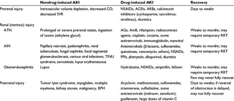 Potential Causes Of Aki And Recovery Expectations Download Table