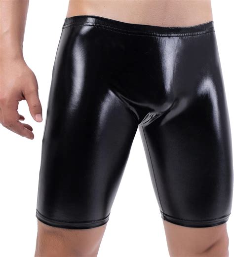 Amazon YOOBNG Mens Metallic Shorts Faux Leather Boxer Briefs Hot Pants Skinny Bottoms