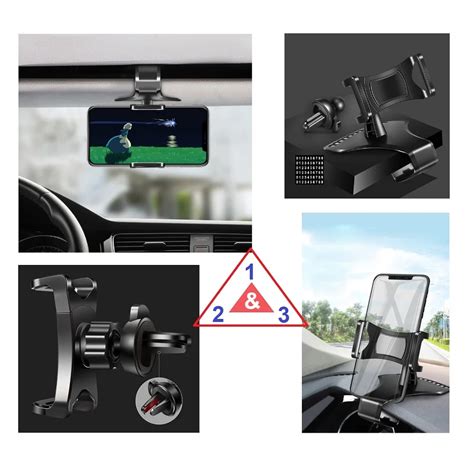 Soporte Smartphone GPS Coche 3 En 1 Pinza Salpicadero Visera Y Clip