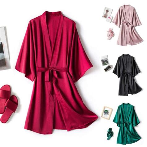 Women Long Silk Kimono Dressing Bath Robe Gown Babydoll Lingerie Nightdress EBay