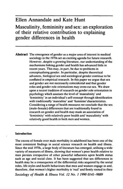 PDF Masculinity Femininity And Sex An Exploration Of Their Relative Contribution To