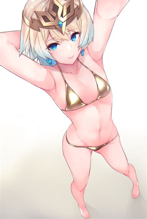 Rule Armpits Arms Up Bikini Blonde Hair Blue Eyes Blue Hair Blush Earrings Fire Emblem Fire