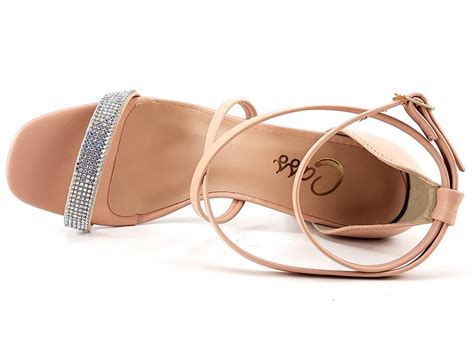 Sandália Feminina Cs Nude Strass Infinity Salto Bloco cm CECI Calçados Atacado de Calçados