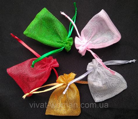 Мешочки для бижутерии, органза блестящая, 5*7 см. Микс цветов. 1 шт ...