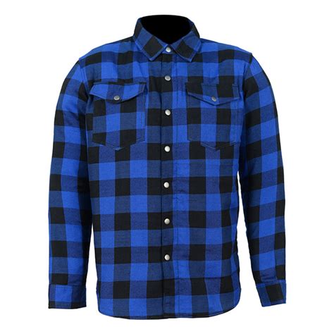 Blue Moto Rider Armored Motorcycle Flannel Shirt Lusso Leather