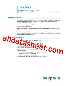 74LV541APW Datasheet PDF Nexperia B V All Rights Reserved