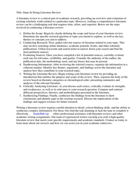 Steps in Doing Literature Review | PDF | Methodology | Literature Review