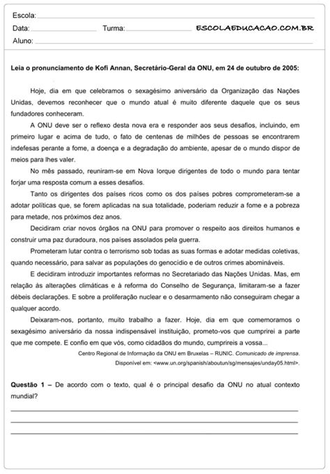 Texto Para 9 Ano - Atividades de interpretação de texto 9º ano - Atividades Educativas ...