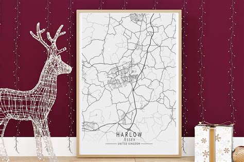 HARLOW Map Print, High Res Map of Harlow, Essex, Minimalist UK City Maps, Printable Wall Art ...