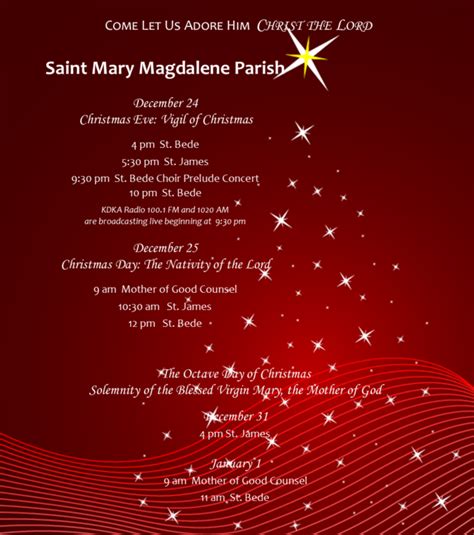 Christmas Season Mass Schedule Saint Mary Magdalene Parish Pittsburgh Pa