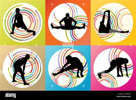 Man Stretching Exercise Warming Up And Training Set Vector Background