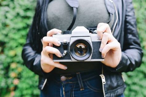 Woman S Hands Holding Analogue Camera Close Up Model Released Symbolfoto