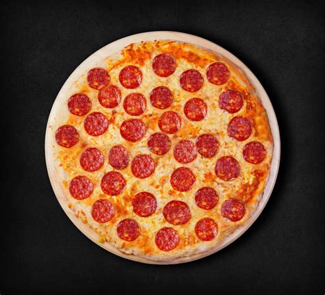 pepperoni pizza   black background stock photo image  barbecue