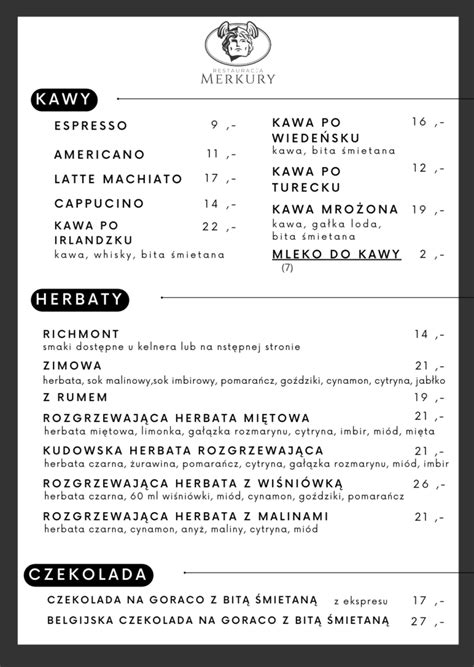 Menu Restauracja Merkury Kudowa Zdr J