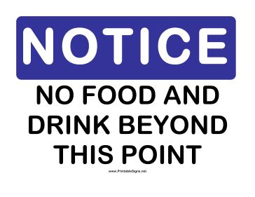 Printable Notice No Food And Drink Sign