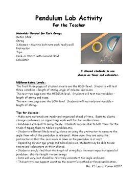 Pendulum Lab Activity In Lab Activities Pendulum Scientific Method