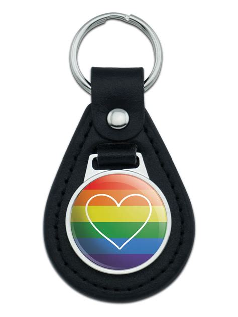 Lgbtq Gay Lesbian Transgender Bisexual Pride Heart On Rainbow Black Leather Keychain Walmart