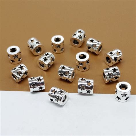 8 Sterling Silver Star Tube Beads 925 Silver Star Beads Etsy