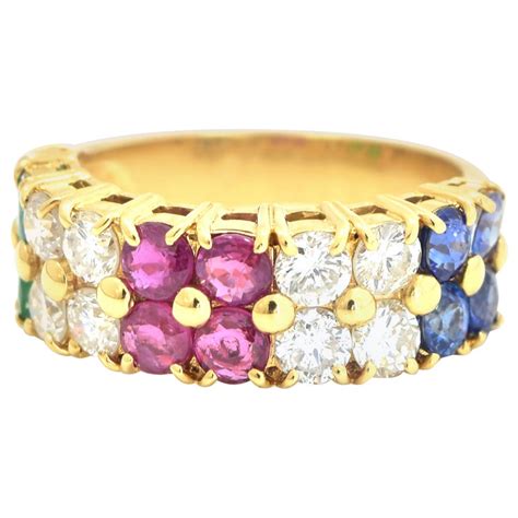 Bague Tutti Frutti En Or Jaune 18 Carats Avec Diamants Saphirs