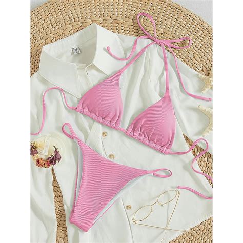 Solid Color Tied Padded Bra And Thong Two Pieces Bikini Swimsuits On Storenvy