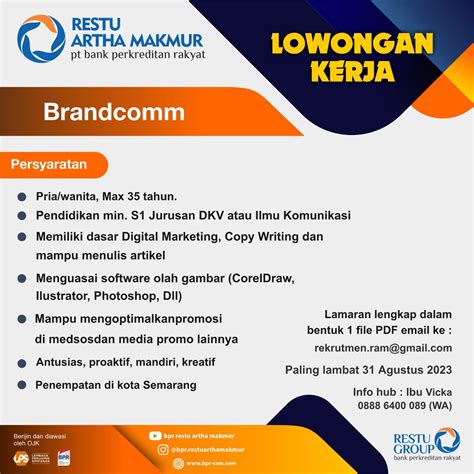 Lowongan Kerja Agustus Pt Restu Artha Makmur Brandcomm Scu