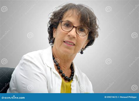Portrait Of Brunette Mature Woman With Glasses Stock Image Image Of Beauty Cheerful