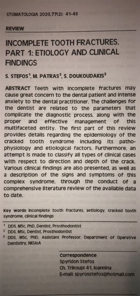 Pdf Incomplete Tooth Fractures Part Aetiology And Clinical