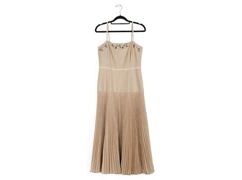Vestido Midi Plisado Con Cuentas De Mohair Perforado Nude De Fendi Carne Lana Ref 830781 Joli
