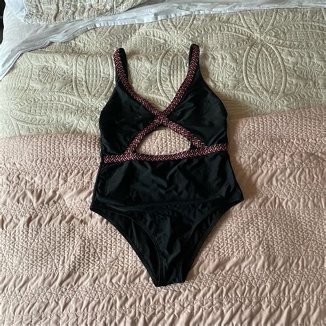 Xhilaration Swim Xhiliration Black Bikini With Pink Details And Cut Outs With Adjustable