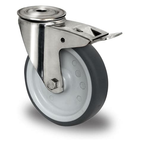 Bolt Hole Swivel Castor with Total Brake Ø 125 mm Series P2W2 Plain