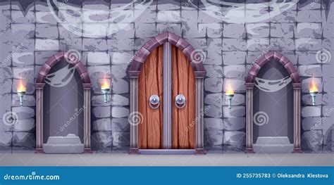 Castle Dungeon Interior Game Background Stone Arch Wall Vector