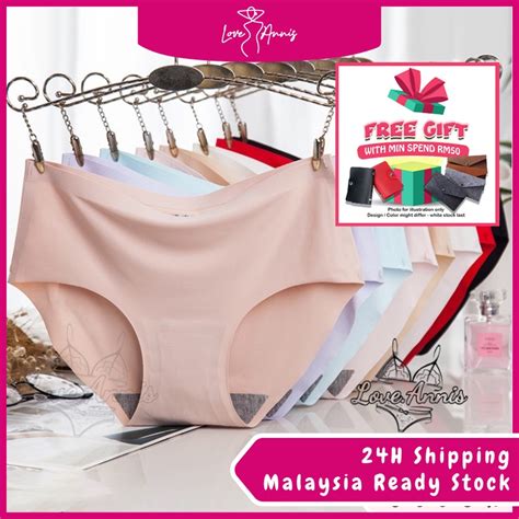 Underwear Women Panties Women Low Rise Ice Silk Seamless Briefs Lingerie Seluar Dalam Wanita