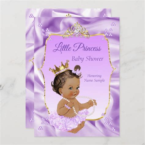 Lilac Gold Princess Baby Shower Girl Dark Brunette Invitation Zazzle