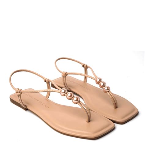 Rasteira Sandália Nude Creamy Enfeite Glass Bege