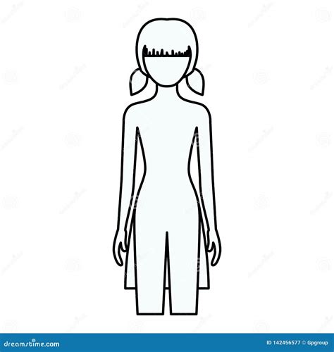 Faceless Naked Woman Nude Body Silhouette Outline Shape Vector Illustration Asian Japanese