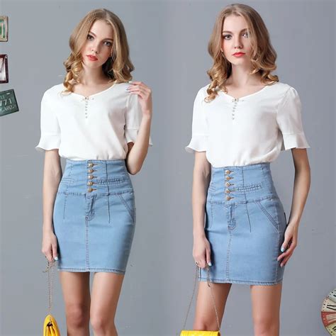 Plus Size High Waist Denim Skirts Womens 2018 Summer Style Short Mini