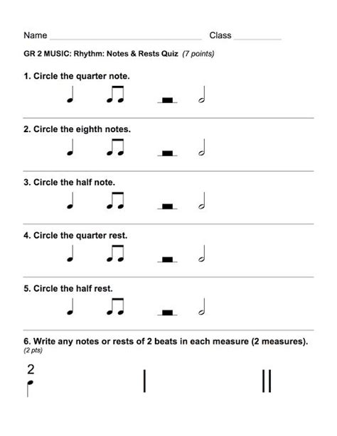 First Grade Music Worksheets