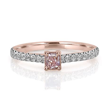 Real 0 50ct Natural Fancy Pink Diamond Engagement Ring 18K Solid Rose Gold