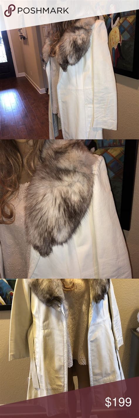 Cute Stylish Long White Leather Coat W Fluffy Fox Leather Coat