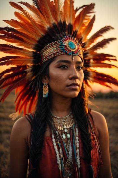 Premium Ai Image Beautiful Sexy Native American Woman In Traditional Tribal Costume