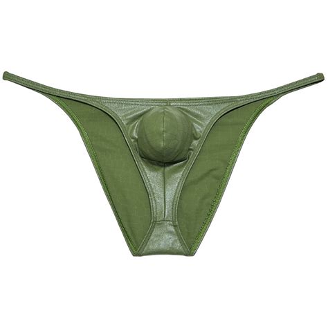 Botmois Men Gloss Underwear Elastic Sex Swim Trunks Pouch Briefs Cheek Underpant Army Green M