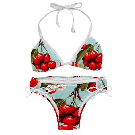 Cherry Detachable Sponge Adjustable Strap Bikini Set Two Pack Swim Suit Beachwear Pool Swimwear