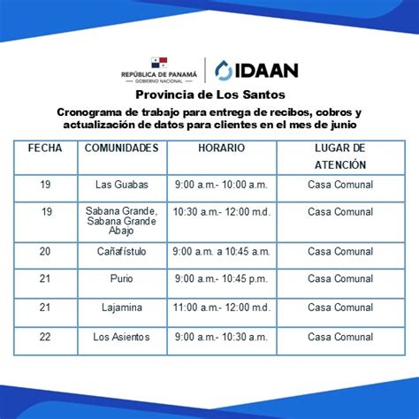 Idaan On Twitter Lossantos Cronograma De Cobros Del Mes De Junio De