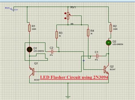 Basic LED Flasher Circuit using 2N3094-Proteus - The Engineering Knowledge