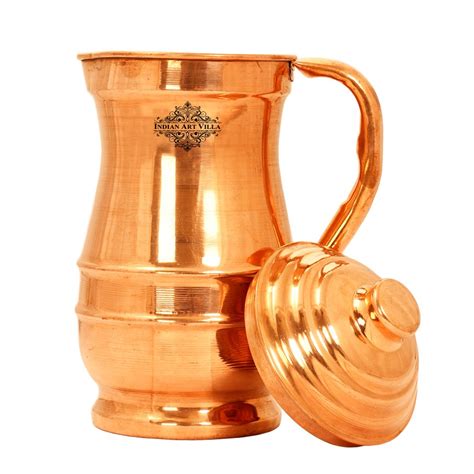 Indian Art Villa Pure Copper Jug Plain Design Maharaja Jug Pitcher