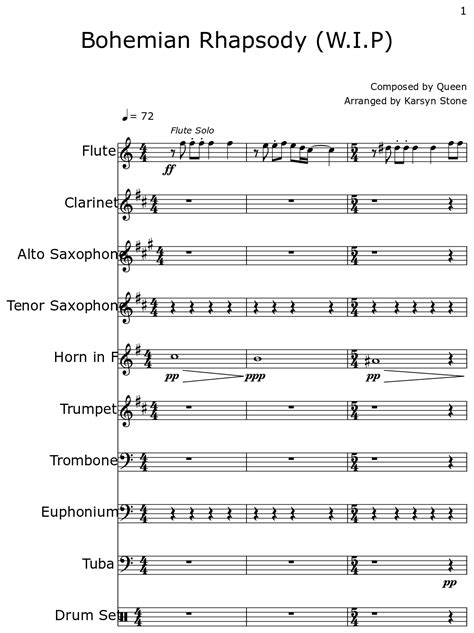 Bohemian Rhapsody W I P Sheet Music For Flute Clarinet Alto