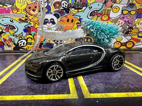 Scale Custom Made Hot Wheels Ornament Black Bugatti Chiron With Mini Tree Etsy