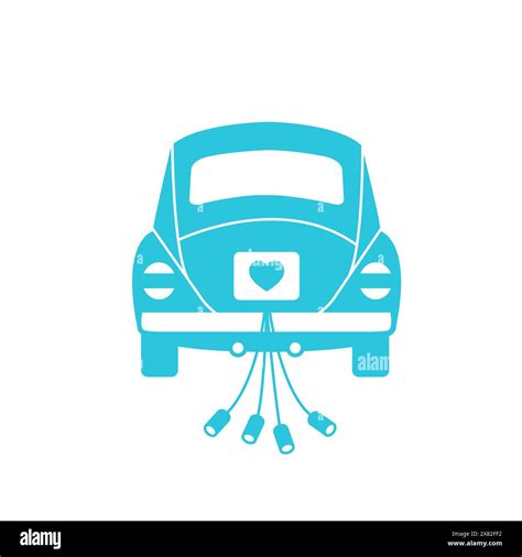 Minimalistic Vintage Retro Car Wedding Car Back View Isolated On